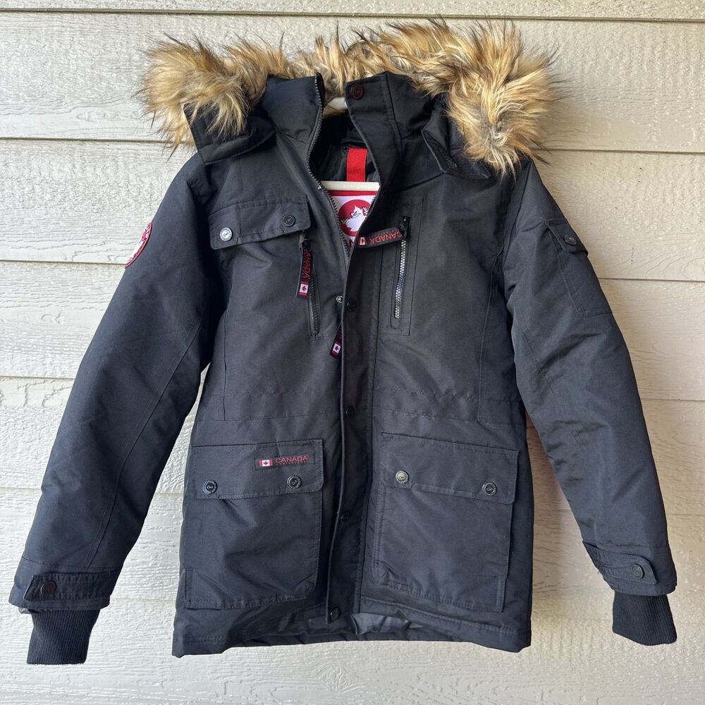 Canada Weather Gear Women's Large Expedition Parka Faux Fur Hood Black Coat